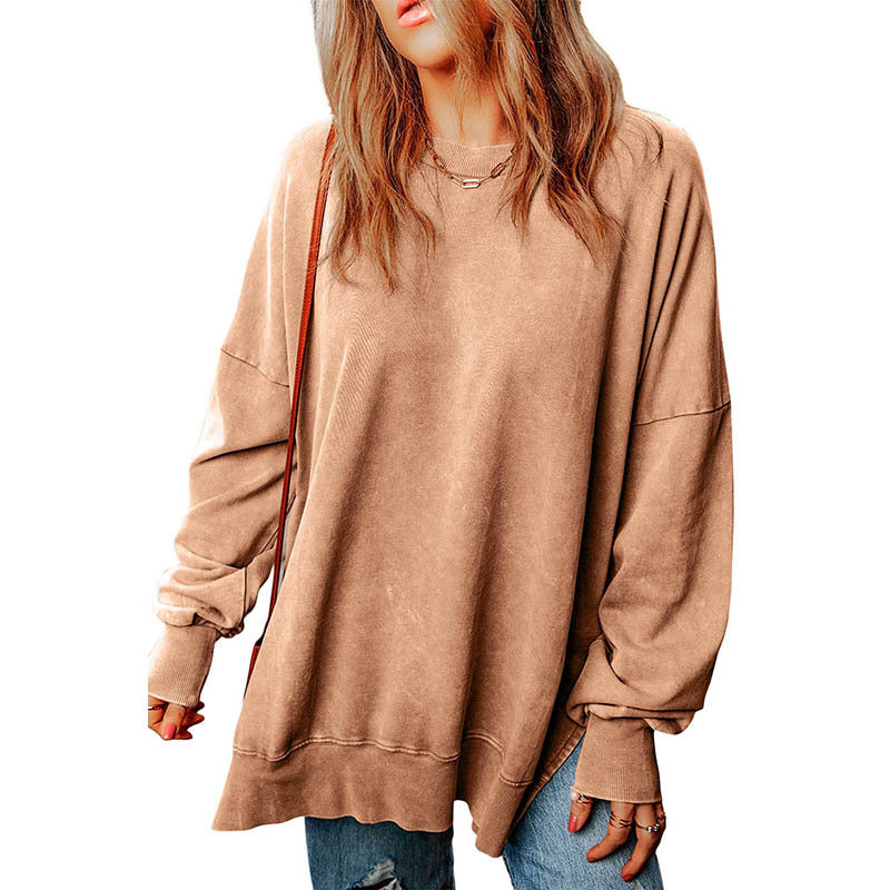 Autumn New Solid Color Pullover Round Neck Hoodie Women Casual Style With Long Meat Long Sleeve Blouse Women