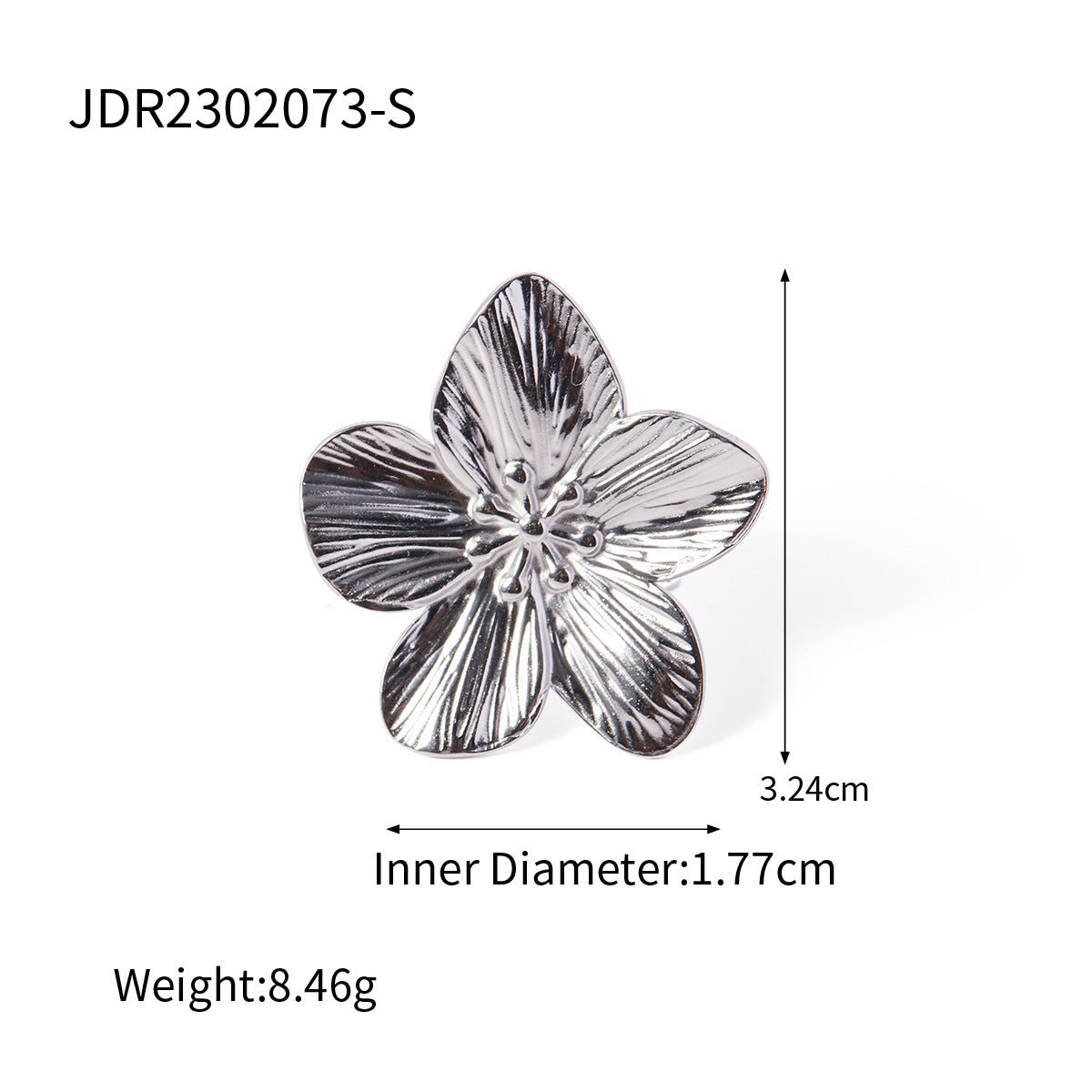 5pcs Simple Titanium Steel Steel Color Stainless Steel Flower Pleated Open Ring Minimalist All-Match Ring Bracelet