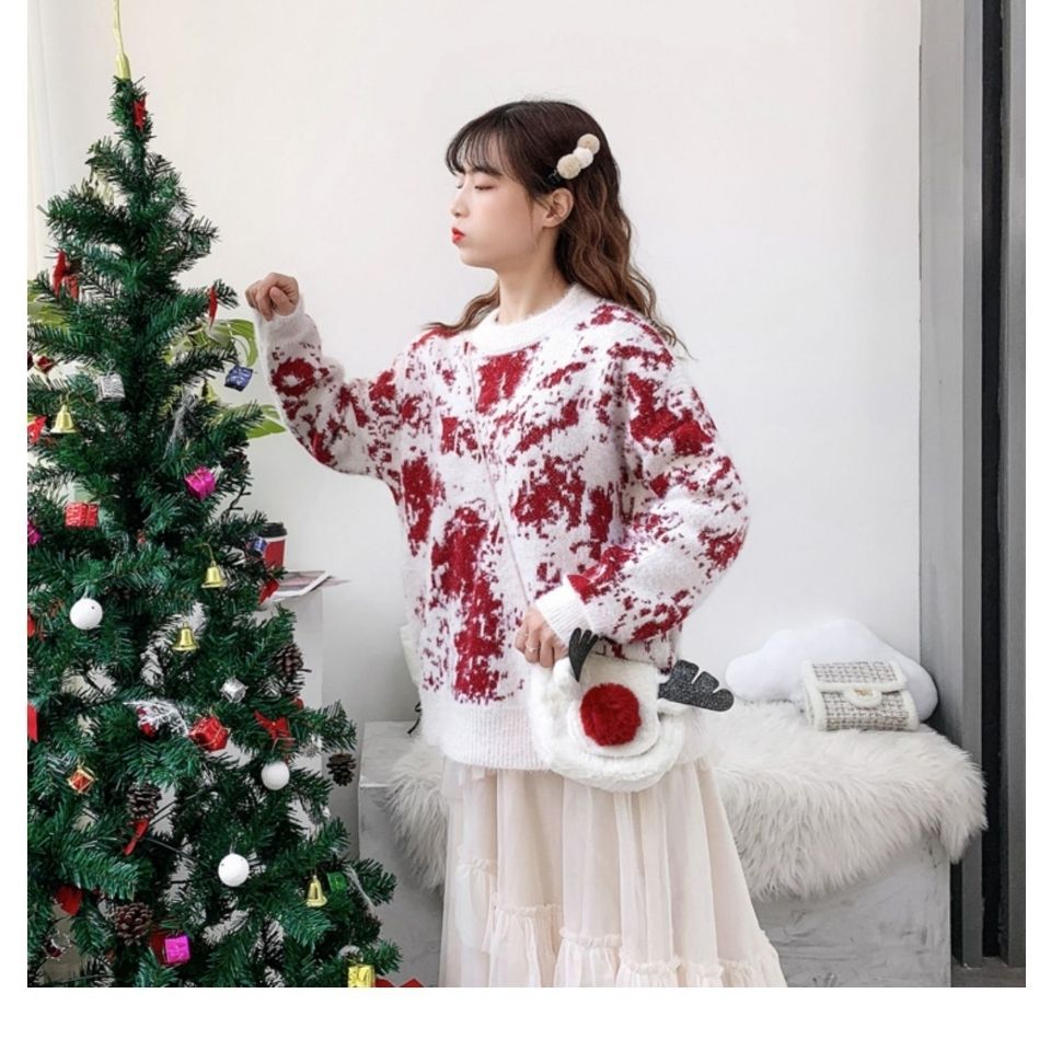 Christmas Sweater Female New Autumn And Winter Round Neck Cover Loose Lazy Wind Knitting