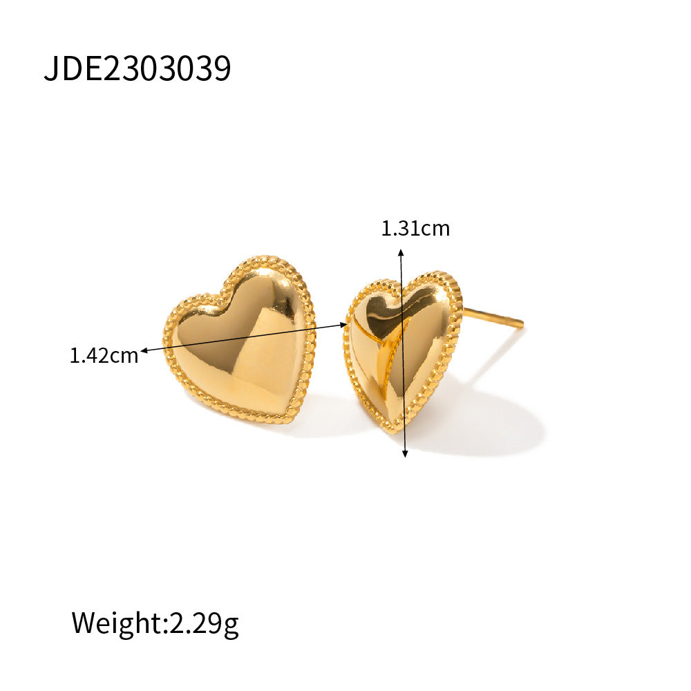 5pcs Fashion Pop Earrings 18K Gold Plated Stainless Steel With Border Love Studs Design Sense Earrings