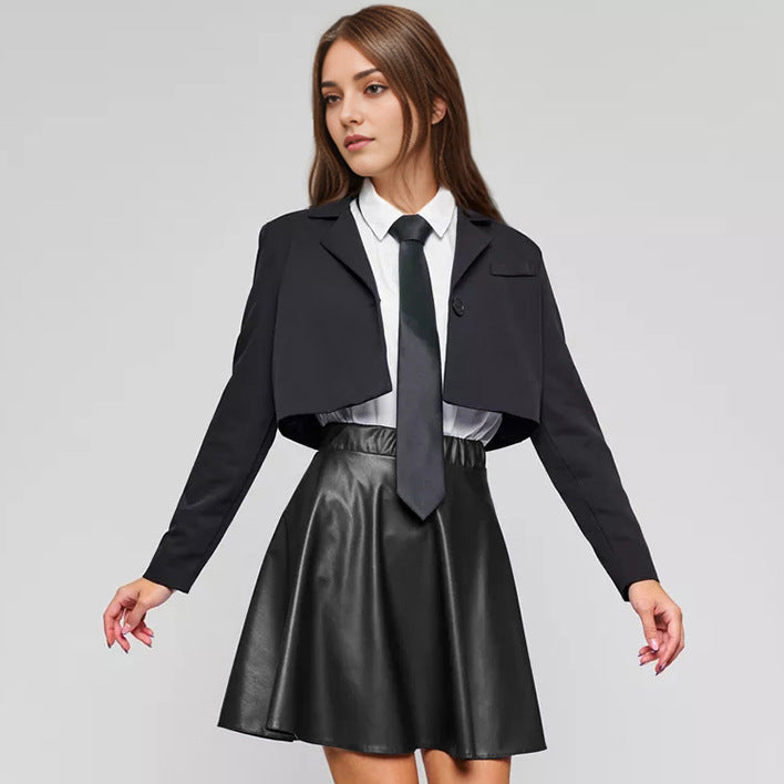 Black Temperament High-Waisted Commuter Leather Skirt Wildberries Hot Spring And Summer Fashion Women's Short Skirts