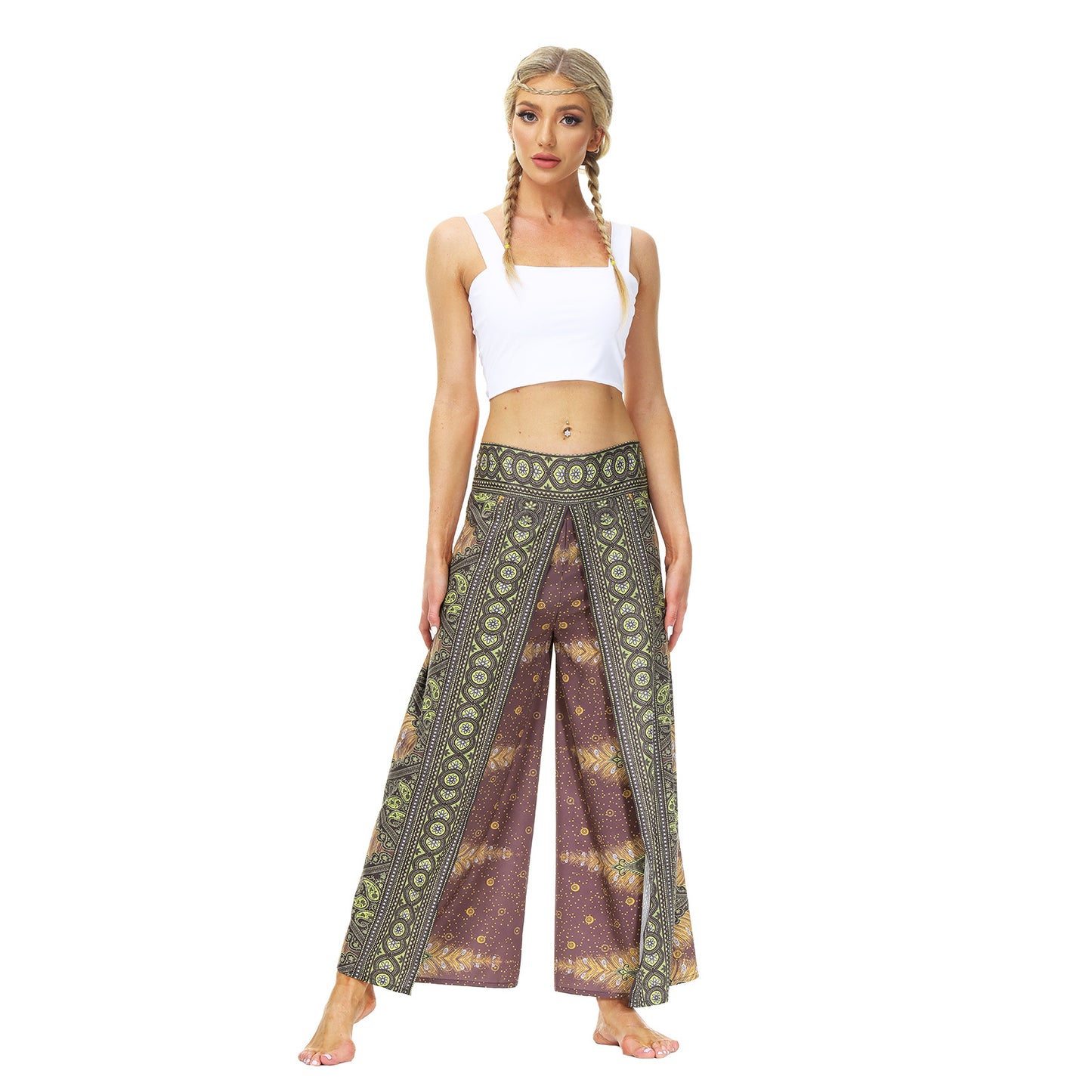 Digital Print Split Slacks Slacks Slacks Sports Yoga Pants Women's High-Waisted Wide-Leg Pants