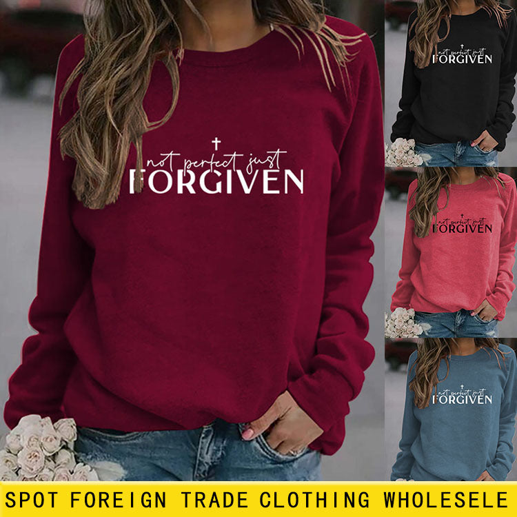 Not Perfect Just Forgiven Fashion Plus Size Long-Sleeved Crew-Neck Hoodie