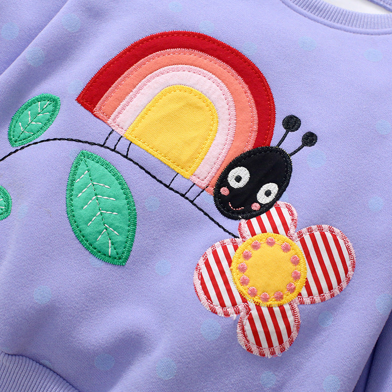 Autumn And Winter New Girls Plus Fleece Hoodie Long Sleeve Pure Cotton Children's Top Children's Suit