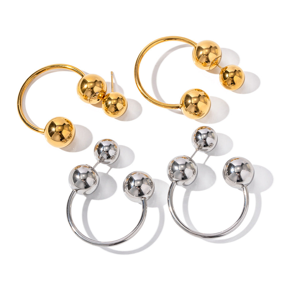 5pcs 18K Gold Stainless Steel Exaggerated Spherical Earrings Temperament Niche Design Women's Earrings