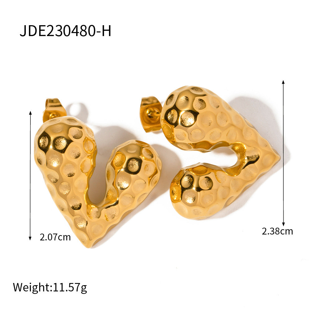 5pcs Pop Earrings 18K Gold Stainless Steel Personality Liquid Love Shaped Stud Earrings Design Sense Earrings