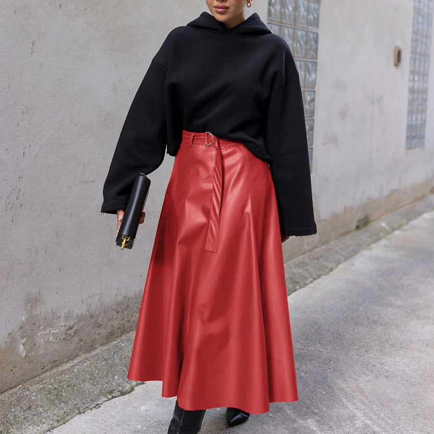 Pu Plus Fleece Skirt High-Waisted Commuter Skirt Zipper With A-Line Skirt Female New Autumn And Winter