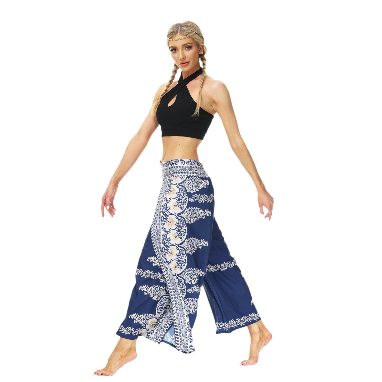 Digital Print Split Slacks Slacks Slacks Sports Yoga Pants Women's High-Waisted Wide-Leg Pants