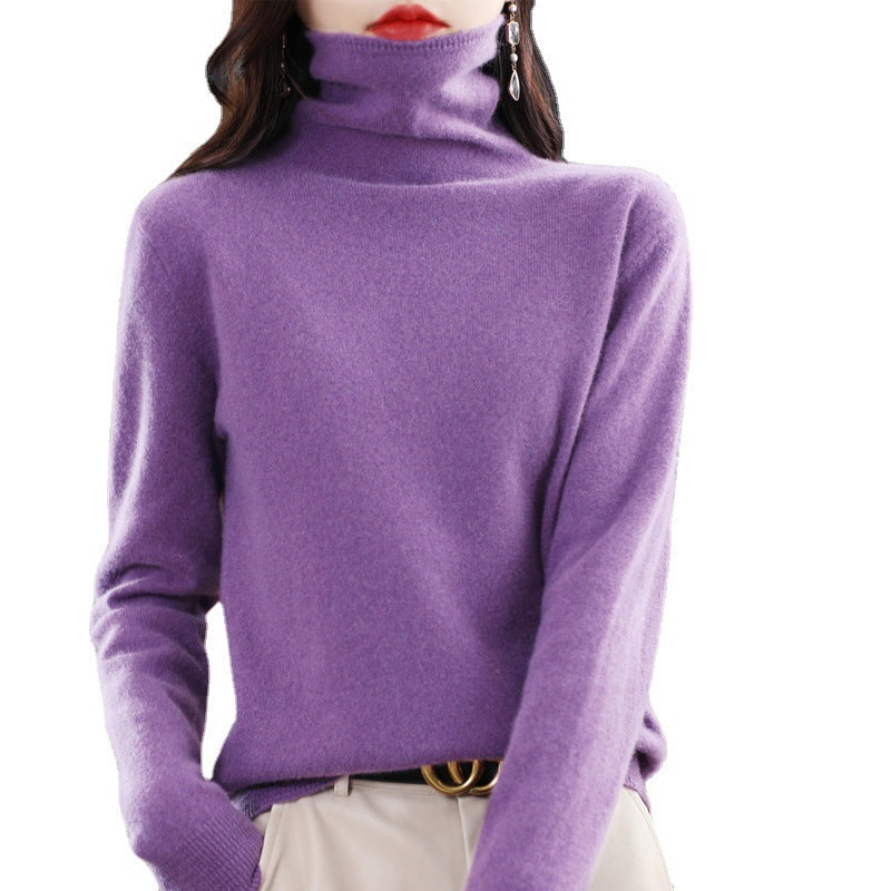 Seamless Pile Neck 100 Woolen Sweater Women's Pullover Knitted Bottom Turtleneck Cashmere Sweater