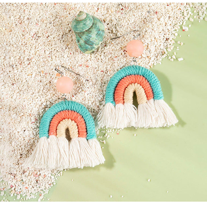 5 pairs Holiday Rattan Earrings For Women Spring And Summer Raffia Woven Earrings Temperament Earrings