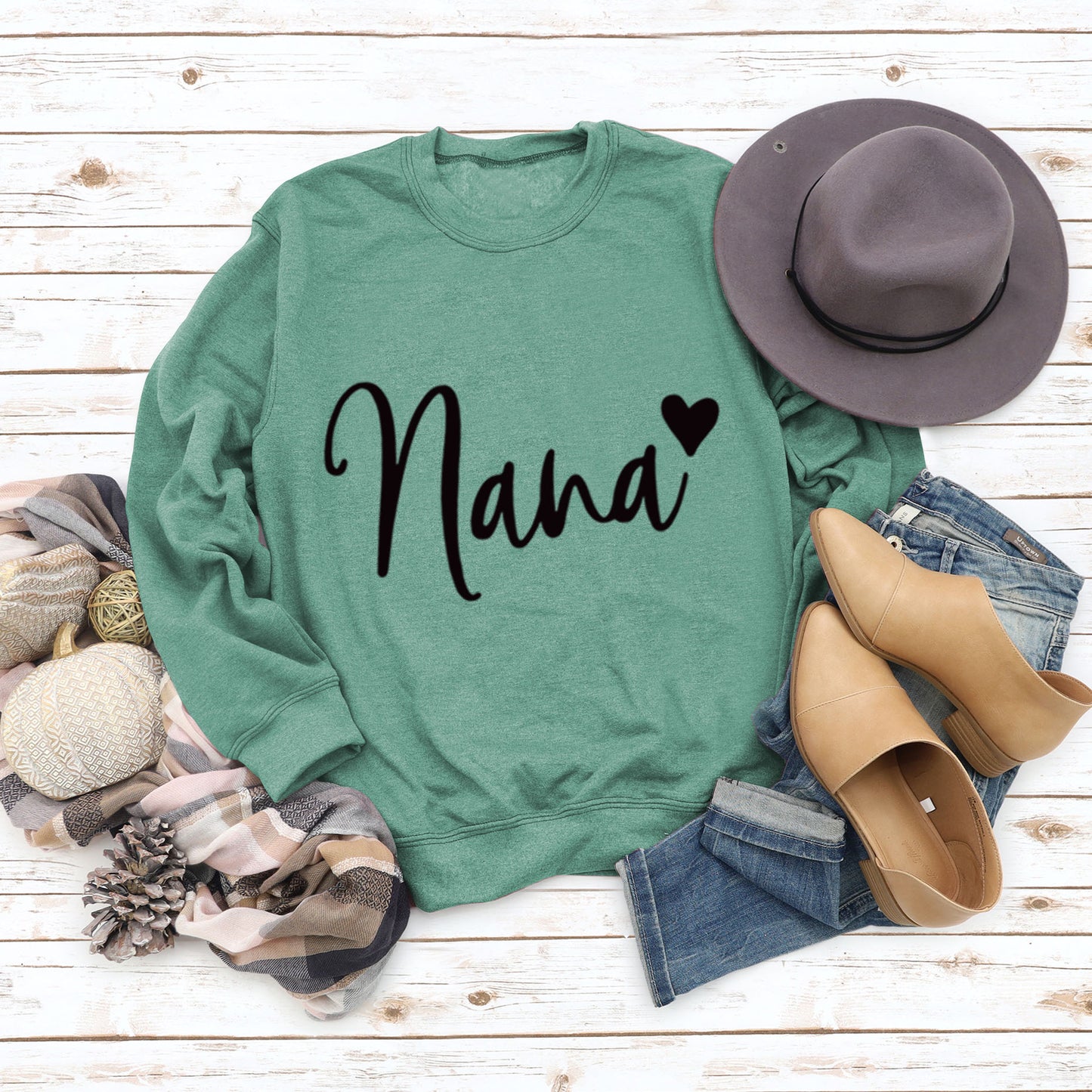 Nana Love Letter Printed Round Neck Long Sleeve Loose Plus Size Hoodie