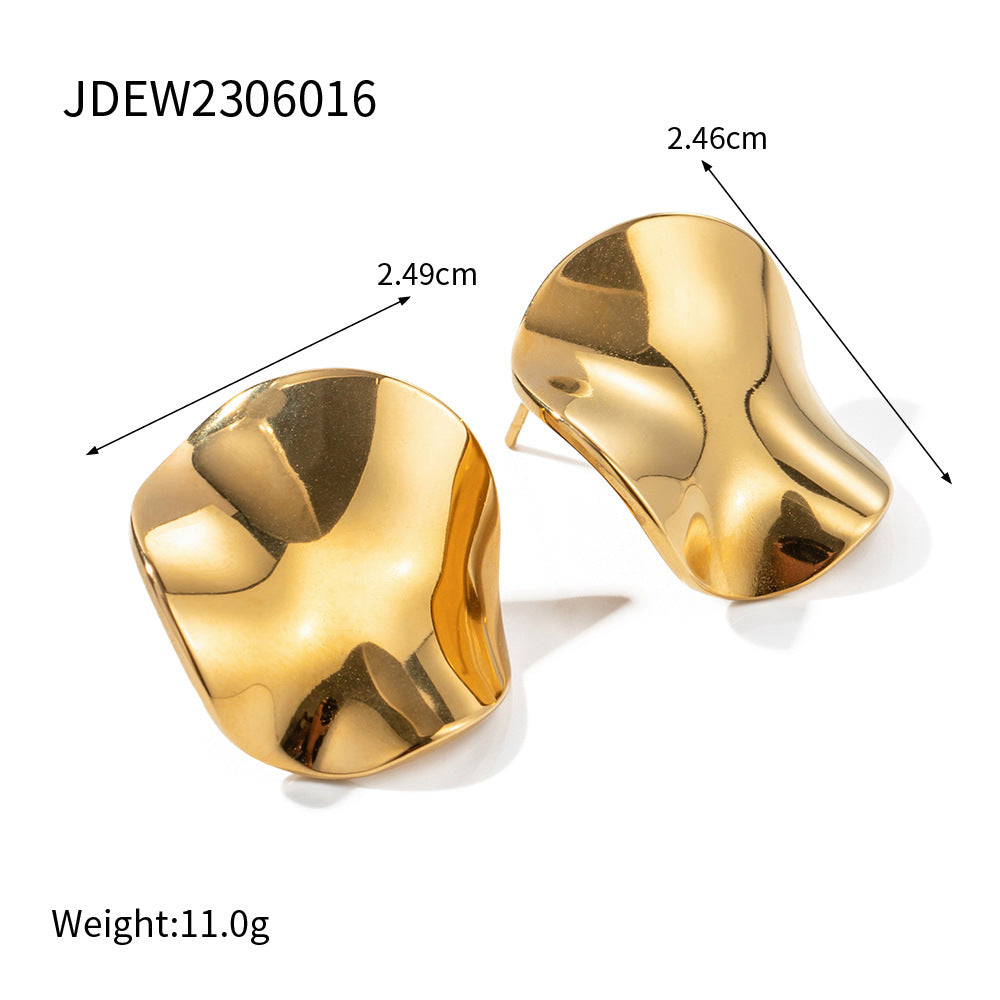 5pcs Titanium Steel 18K Gold Stainless Steel Round Pleated Earrings In The Year Of New Fashion Temperament Women's High-Grade Earrings