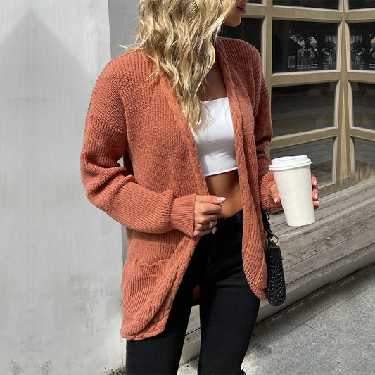 Autumn and Winter Fashion Knitted Long Sleeve Twist Solid Color Sweater Cardigan