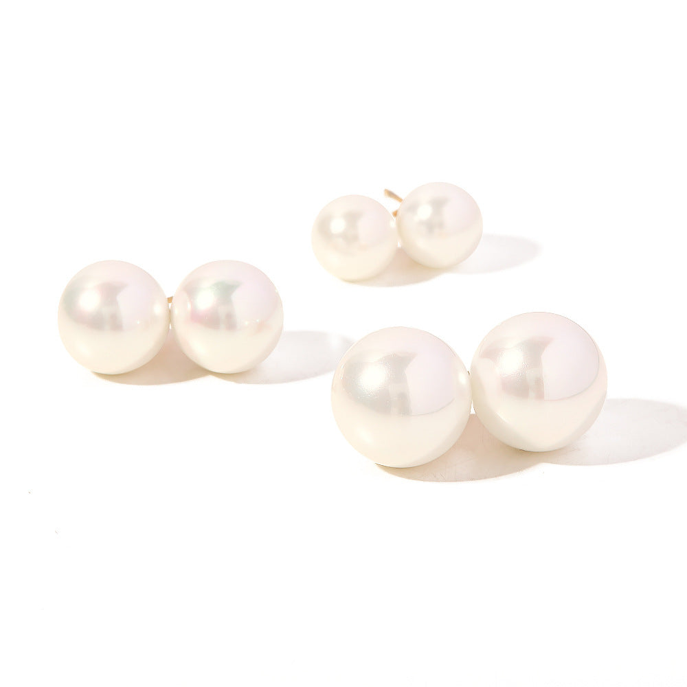 5pcs Dazzle Big Pearl Stud Earrings Women's New Fashion High-Grade Sense Light Luxury Retro Earrings Autumn And Winter Earrings