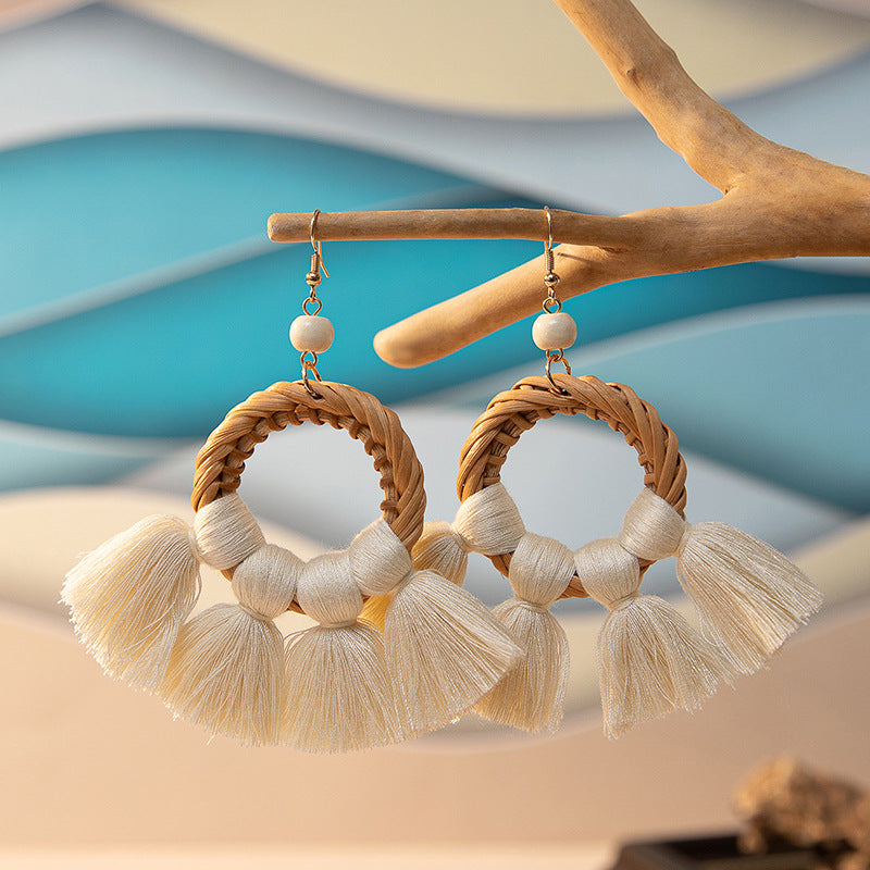 5 pairs Holiday Rattan Earrings For Women Spring And Summer Raffia Woven Earrings Temperament Earrings