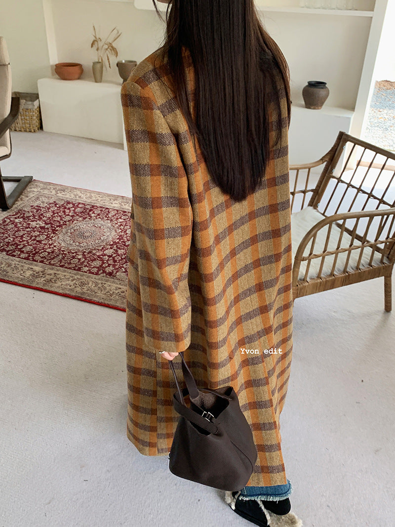 Cotton Thickened Plaid Woolen Coat Women's Plaid Coat