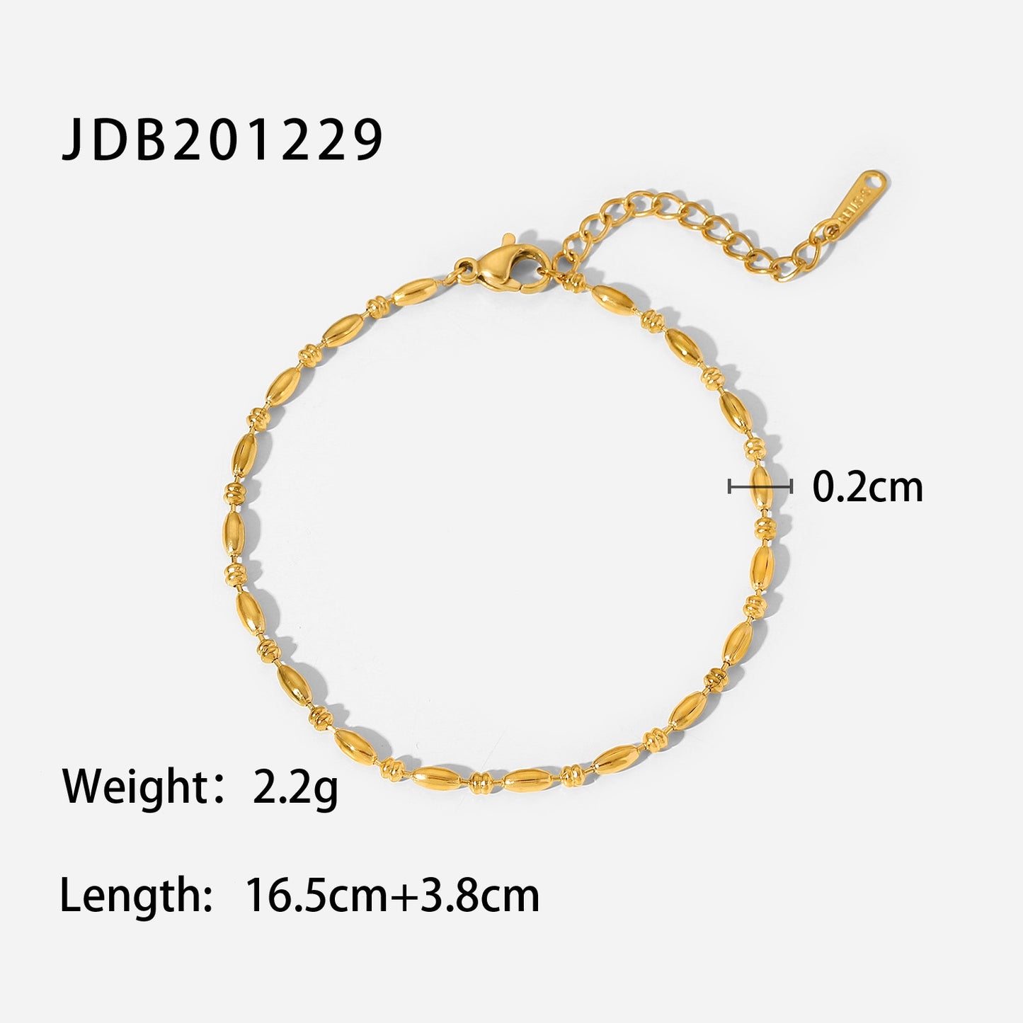 5pcs Blogger Same Women's Bracelet 18K Gold Oval Bead Chain Pure Chain Bracelet Stainless Steel Bean Bracelet