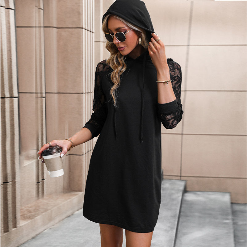 New Autumn New Women's Solid Color Hooded Long-Sleeved Hoodie Dress