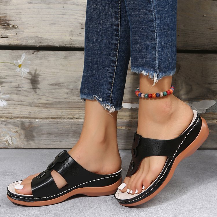 Clip-Toe Casual Plus-Size Shoes Women Cross Overseas Wear Wedge Flat Beach Sandals Women Spot Slippers