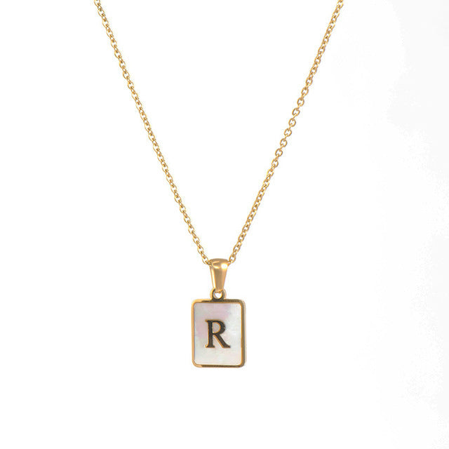 5pcs 18K Gold Stainless Steel Letter A-Z Necklace Ornament White Shell Letter Pendant Necklace For Women