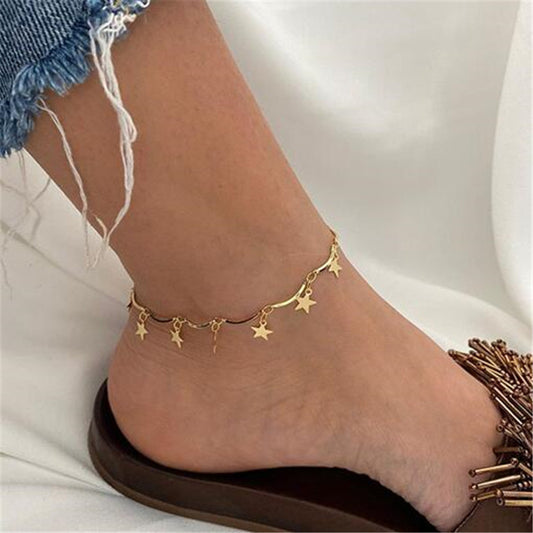 5 pcs Personalized Beach Metal Elements Simple Sequin Pentagon Star Anklet