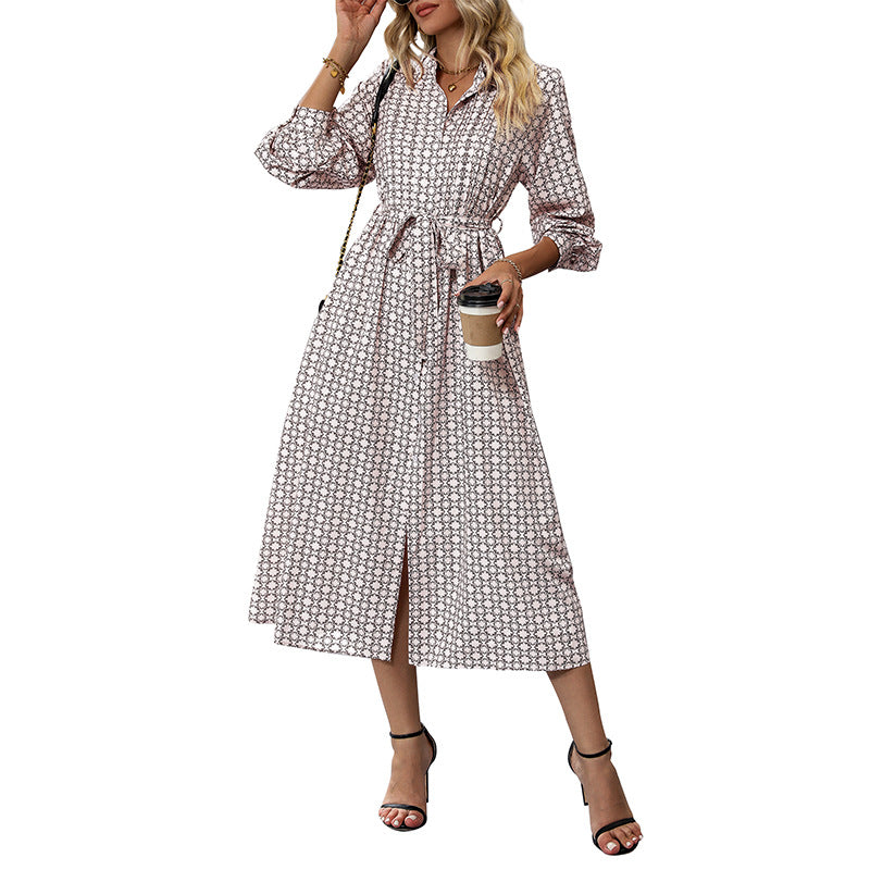 Clothing New Autumn New Women Long-Sleeved Printed Dress