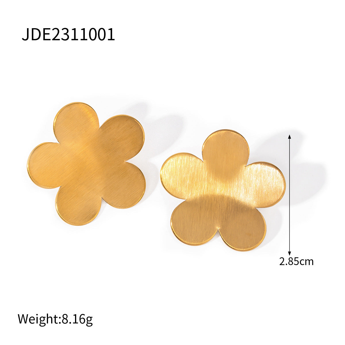 5pcs Royal Style 18K Gold Stainless Steel Frosted Brushed Flower Studs Earrings