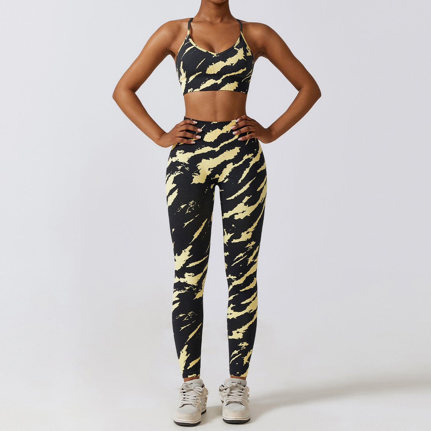 Camouflage Print Seamless Yoga Suit Quick Dry High Waist Running Fitness Tight Sports Suit