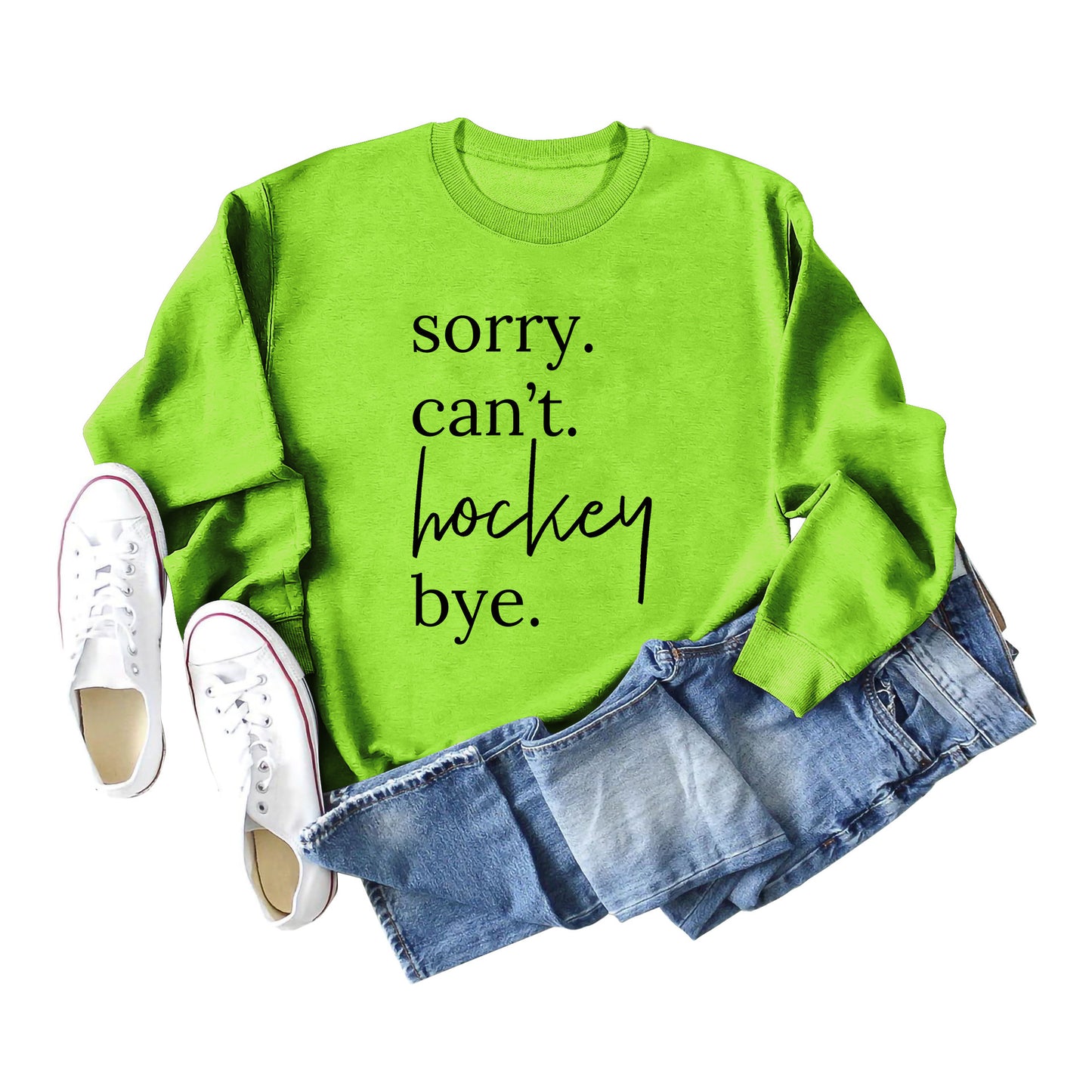 Casual Long Sleeve Sorry Can't Hockey Bye Women's Round Neck Loose Sweater