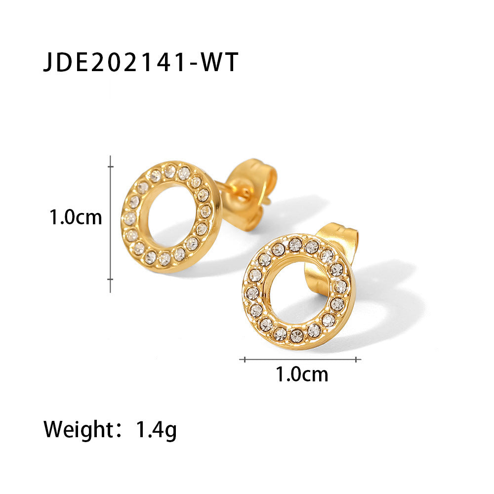 5pcs Women's Titanium Steel Earrings 18K Gold Plated Stainless Steel Jewelry Hollow White Round Cubic Zirconia Earrings