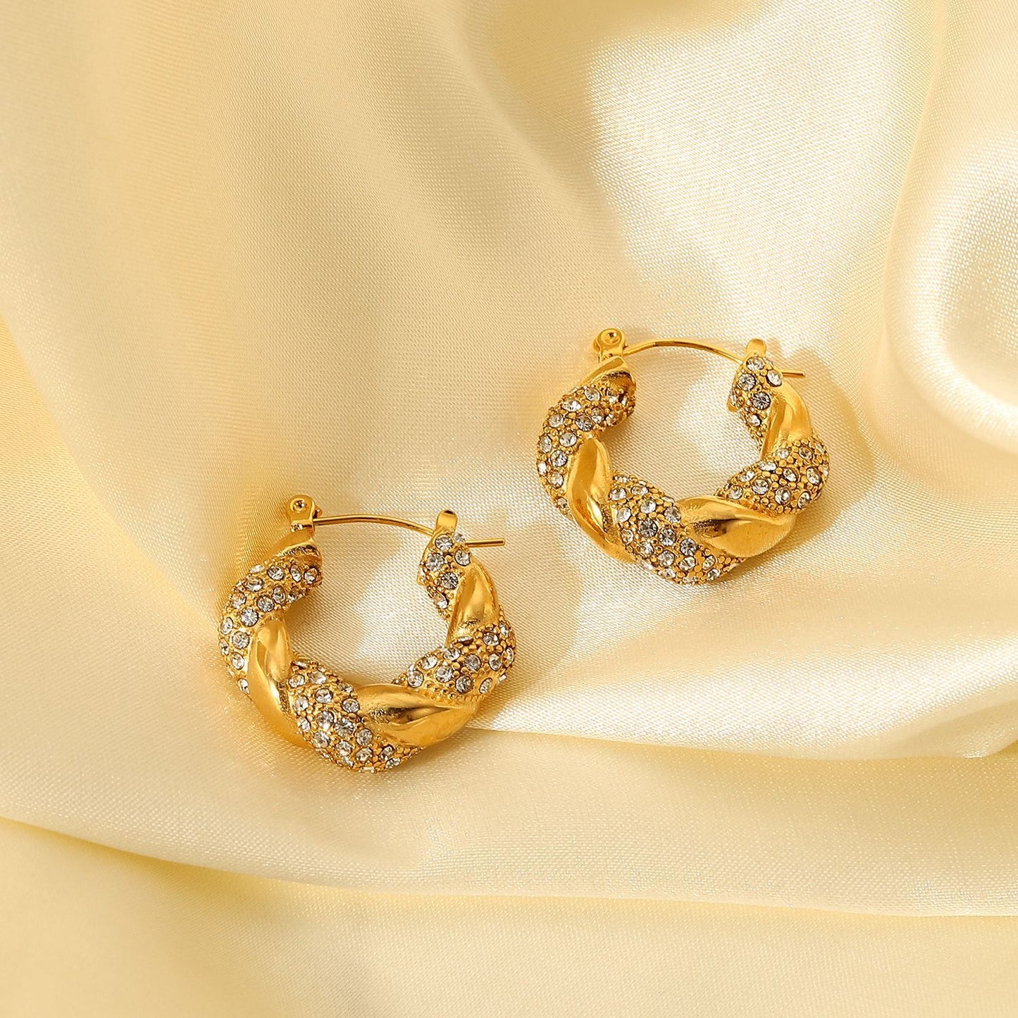 5pcs 18K Gold Stainless Steel With Zirconium Twist Irregular U-Shaped Earrings Fashion Retro Twist Earrings Girl