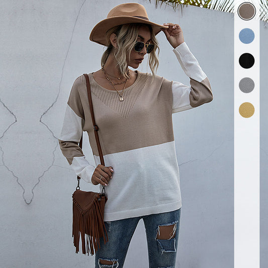 Loose Round Neck Bottom Perspective Mesh Knit Sweater Women Casual Autumn