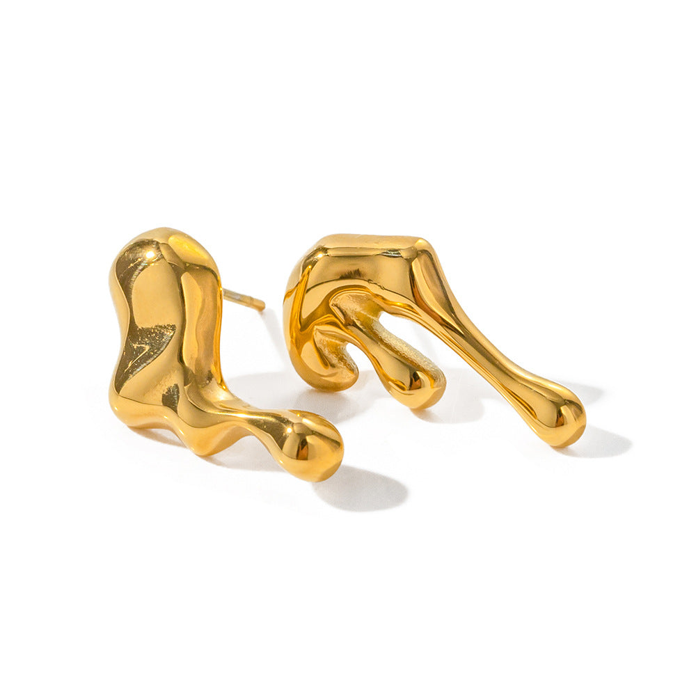 5pcs Style 18K Gold Stainless Steel Left And Right Style Irregular Creative Earrings Do Not Fade Earrings