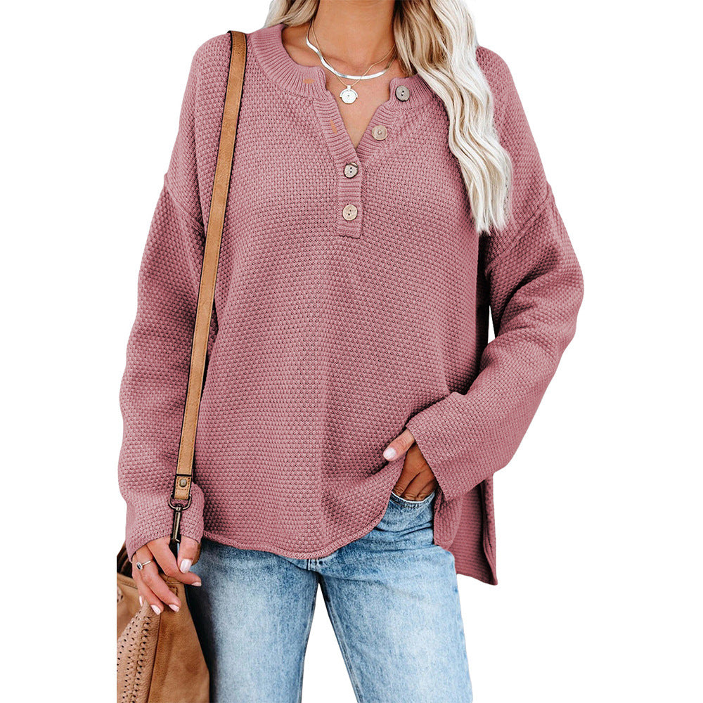 Autumn And Winter New Solid Color Long Sleeve Sweater Women Button-Down Bottom Shirt