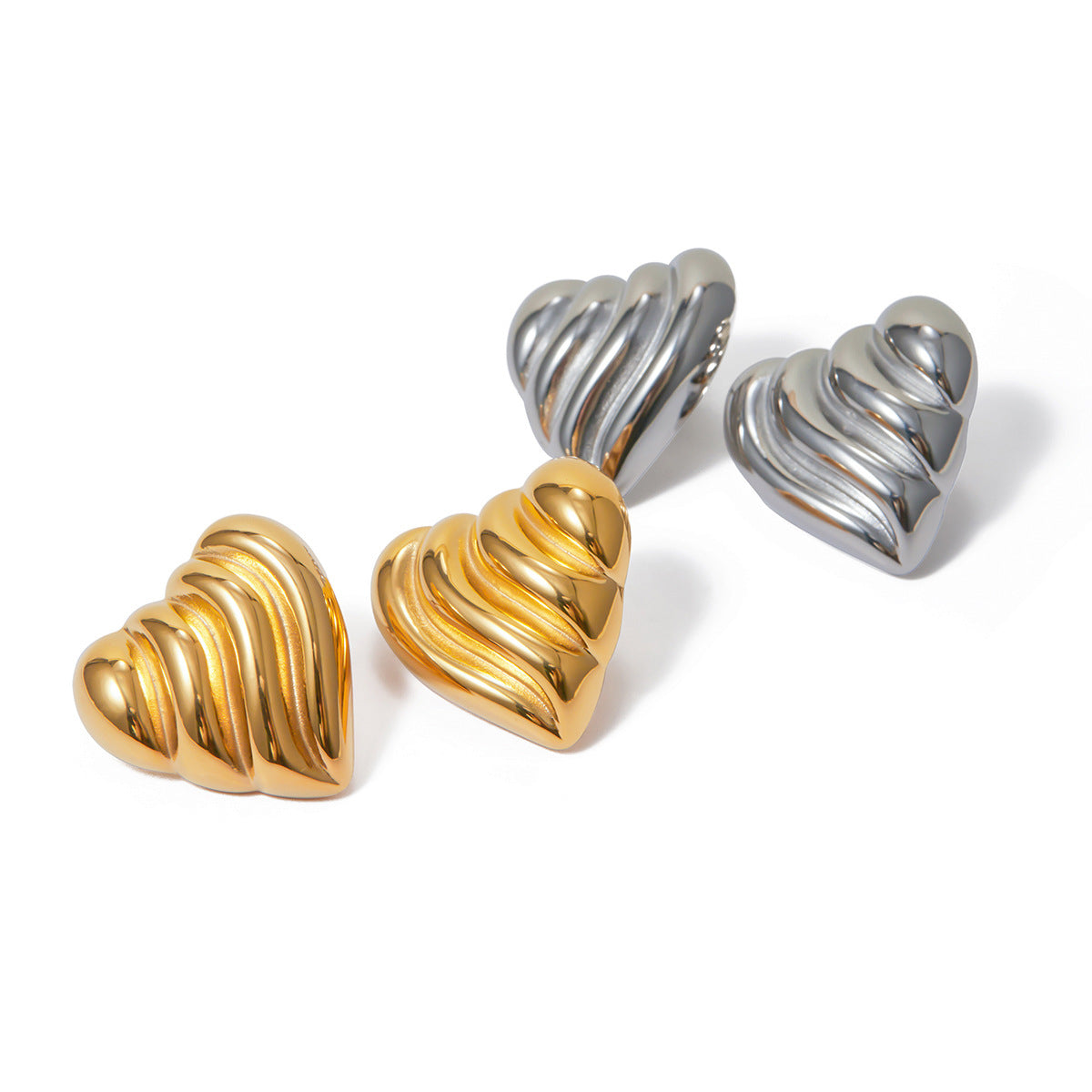 5pcs 18K Gold Stainless Steel Corrugated Love Earrings Jewelry