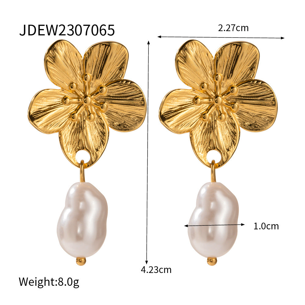 5pcs 8K Gold Stainless Steel Zircon Inlaid Devil's Eye Flower Love Combination Temperament Female Earrings