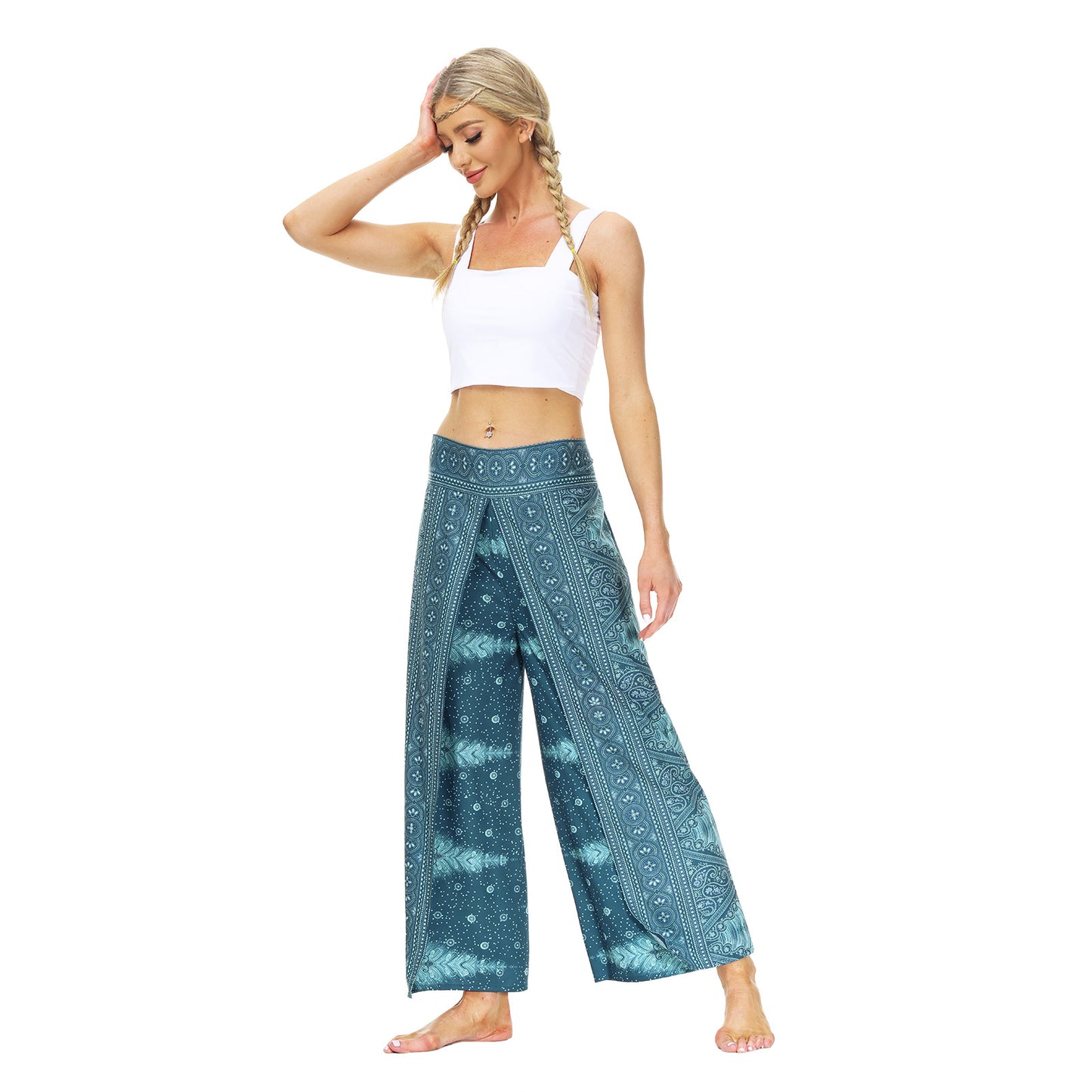 Digital Print Split Slacks Slacks Slacks Sports Yoga Pants Women's High-Waisted Wide-Leg Pants