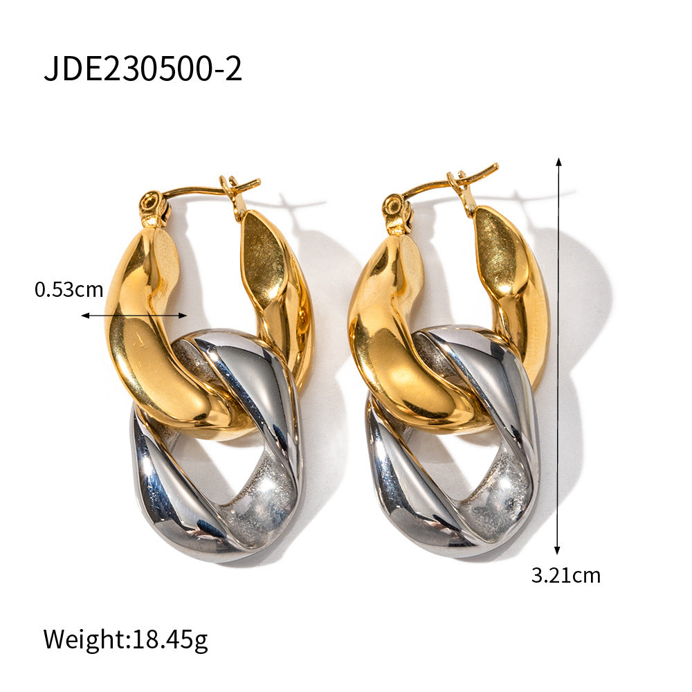 5pcs Titanium Steel Earrings 18K Gold Stainless Steel Exaggerated Chain Earrings Female Earrings Do Not Fade Jewelry