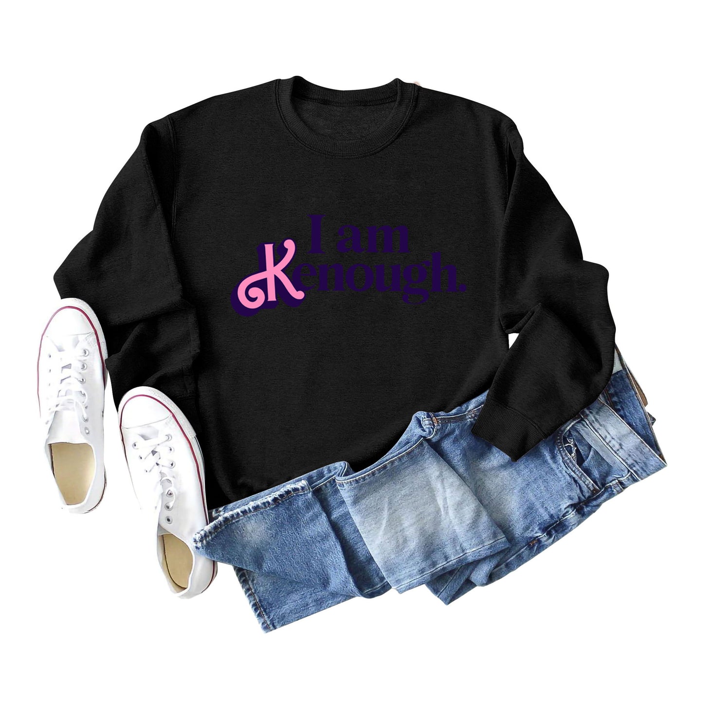 I Am Kenough Letter-Printed Hoodie Autumn And Winter Women's Fashion Loose Long-Sleeved Casual Top