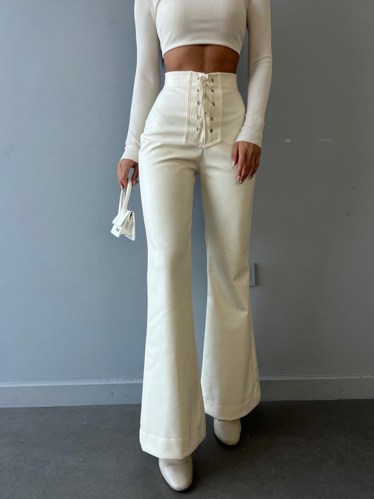 Autumn And Winter Women's Fashion Sexy High-Waisted Trousers Flared Leather Trousers For Women