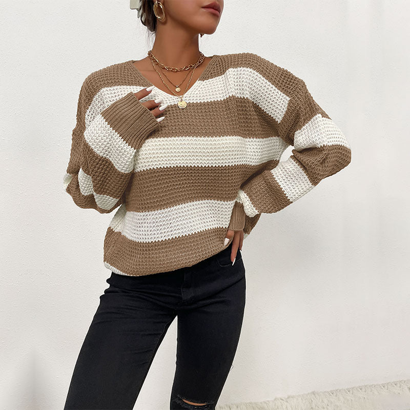 Thin Long-Sleeved Striped Sweater for Women