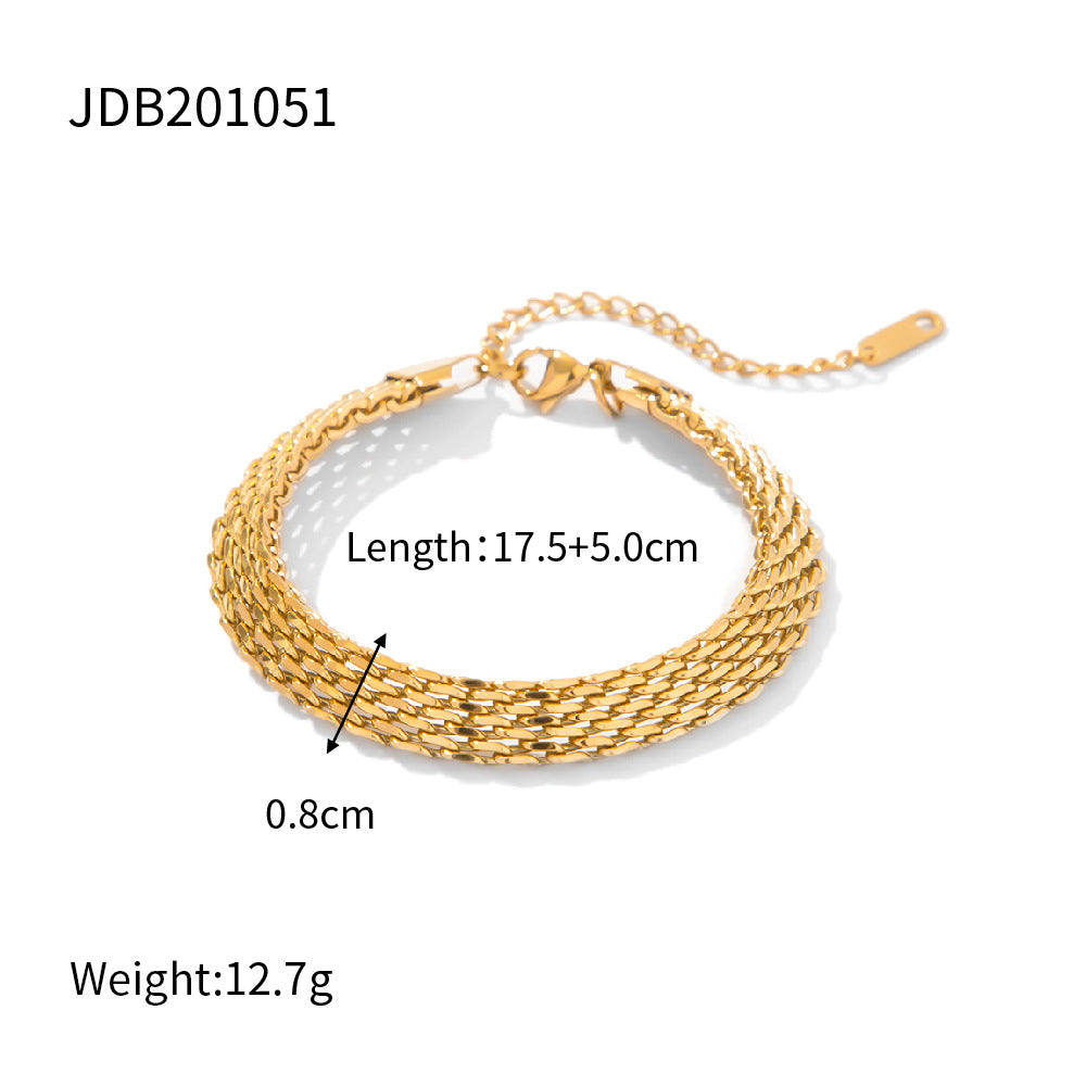 5pcs Wide Watch With Chain Bracelet Women's Titanium Steel 18K Gold Hand Ornaments