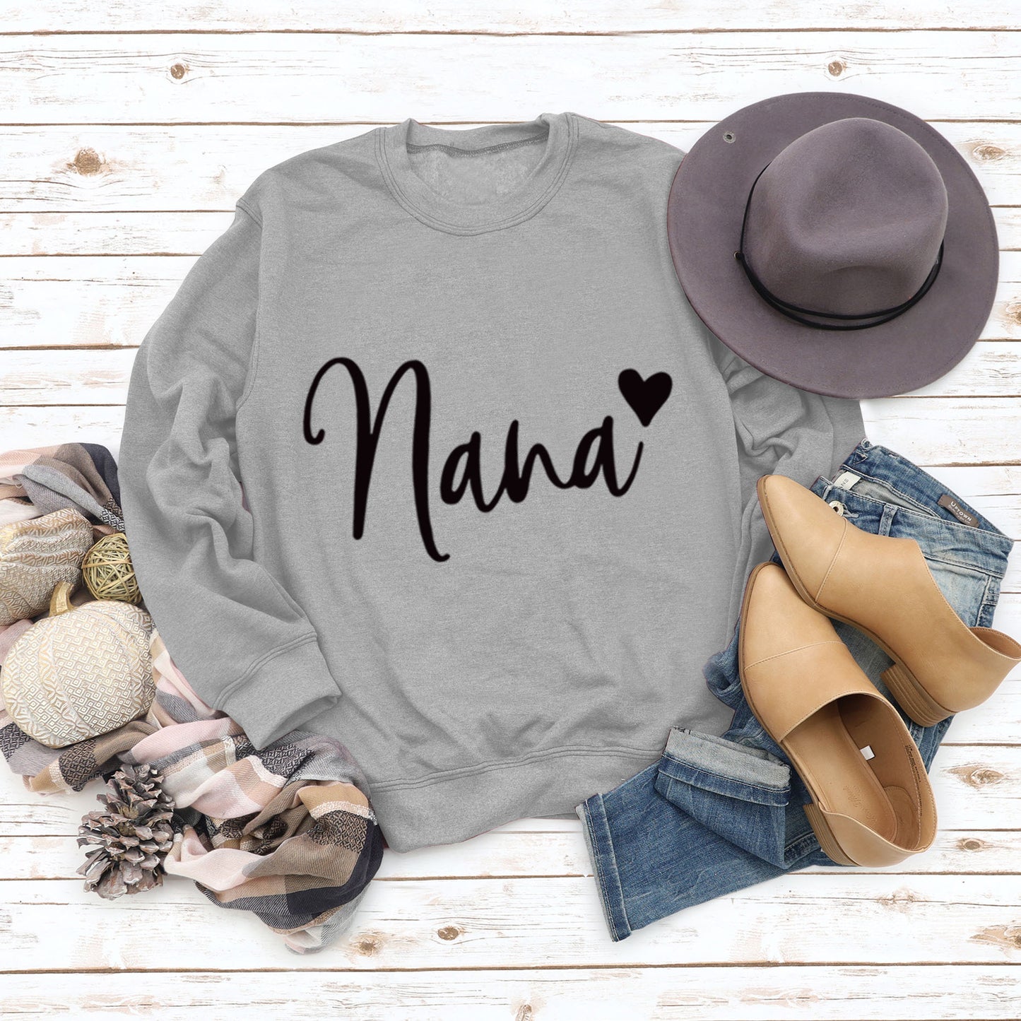 Nana Love Letter Printed Round Neck Long Sleeve Loose Plus Size Hoodie