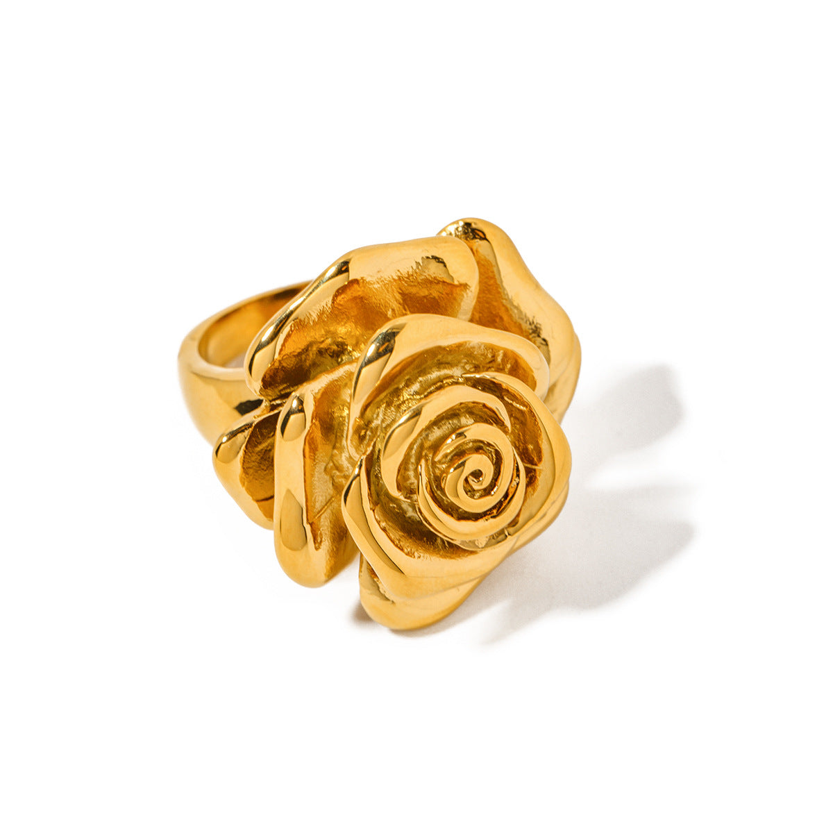 5pcs 18K Gold Stainless Steel Rose Ring No. 7 Simple Ring Three-Dimensional Sculpture Flower