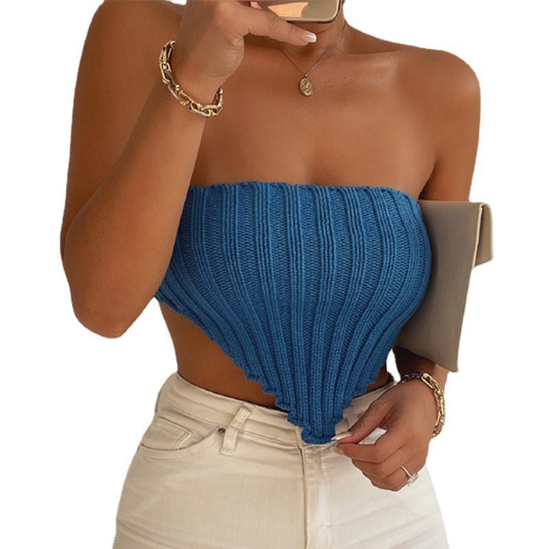 Strapless Knit Halter With Irregular Sleeveless Off-The-Shoulder Compression Wool Sweater