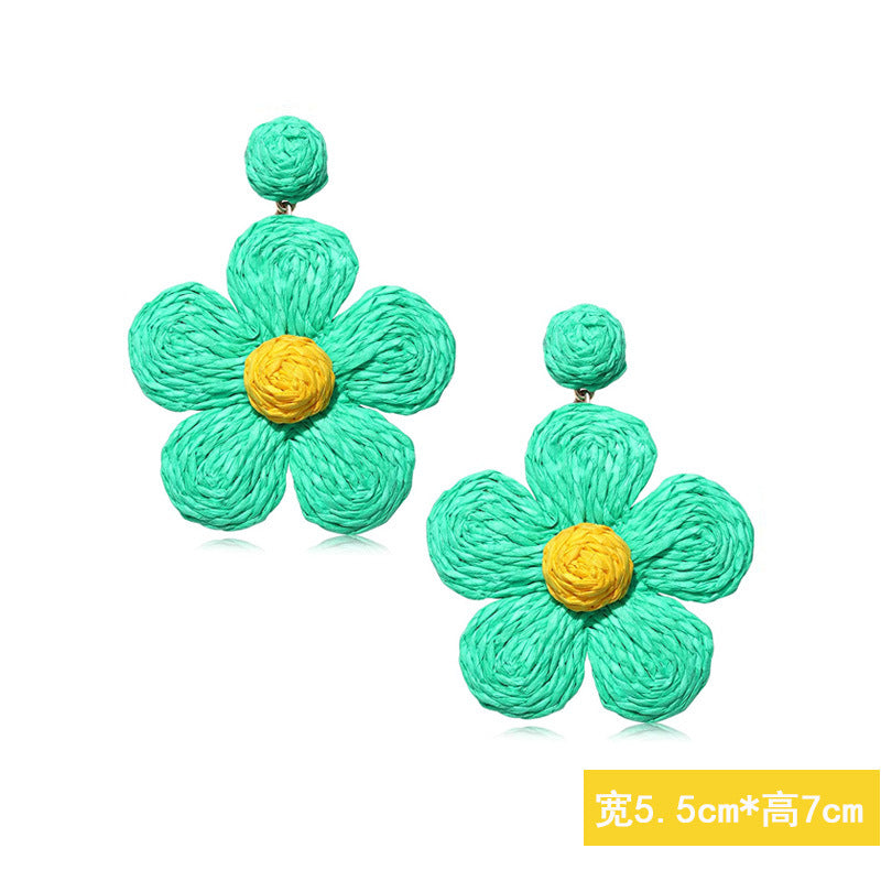 5 pairs Holiday Rattan Earrings For Women Spring And Summer Raffia Woven Earrings Temperament Earrings