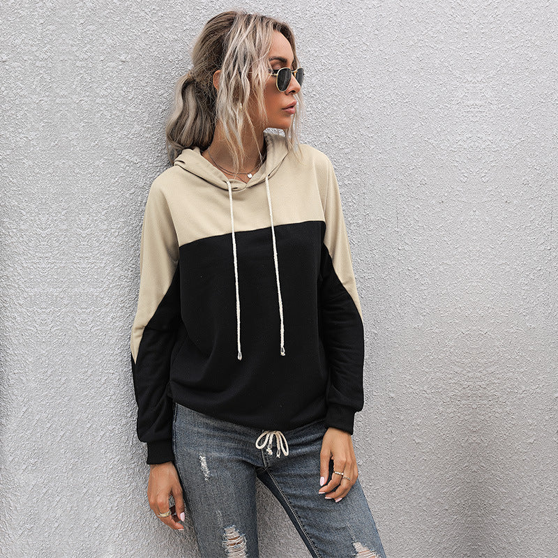 Fashion Women's Autumn And Winter Long Sleeve Splicing Loose Hoodie Women Hooded