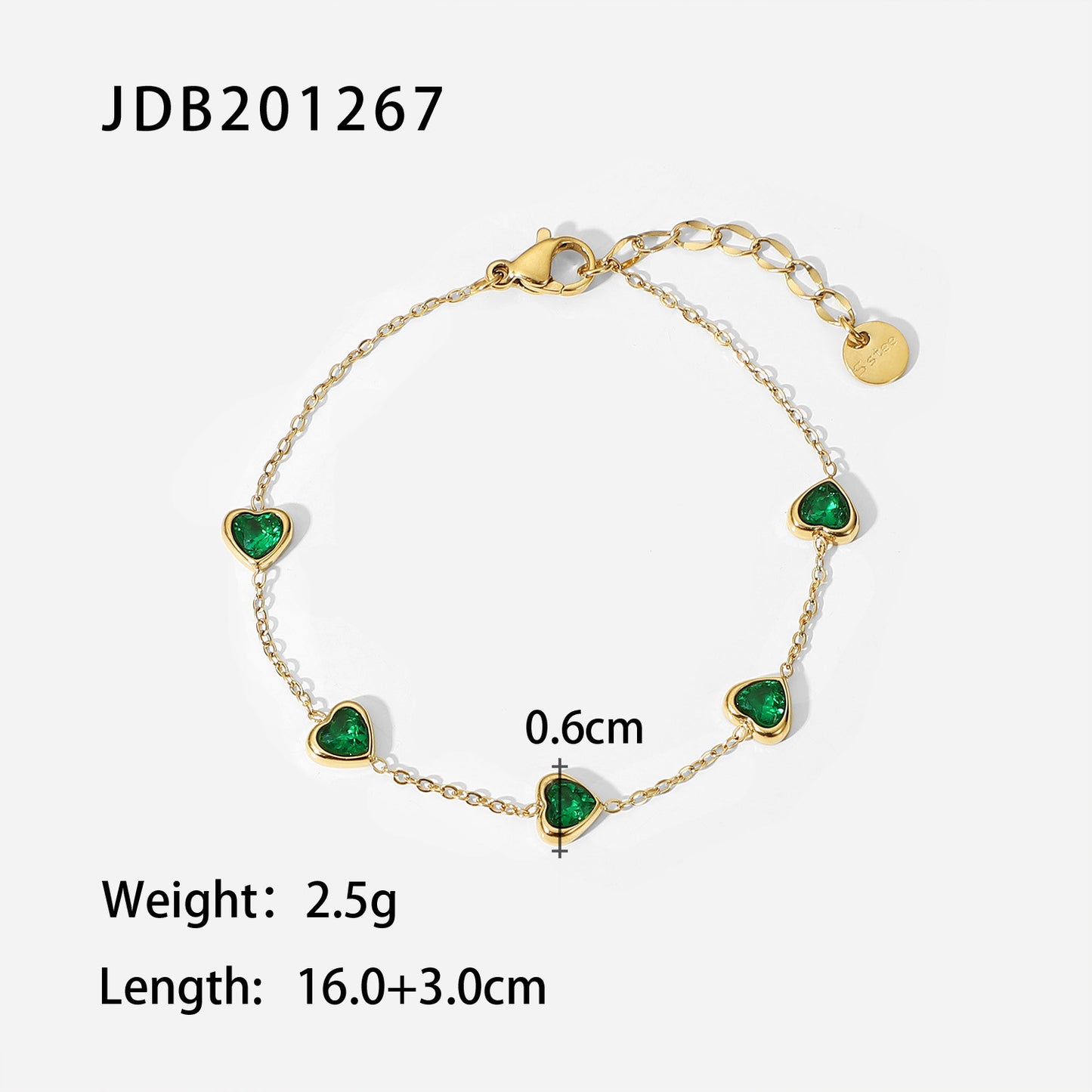 5pcs Niche Gold-Plated Zircon Bracelet With Flash Green Design Advanced Sense Light Luxury Bracelet Does Not Fade Titanium Steel Jewelry