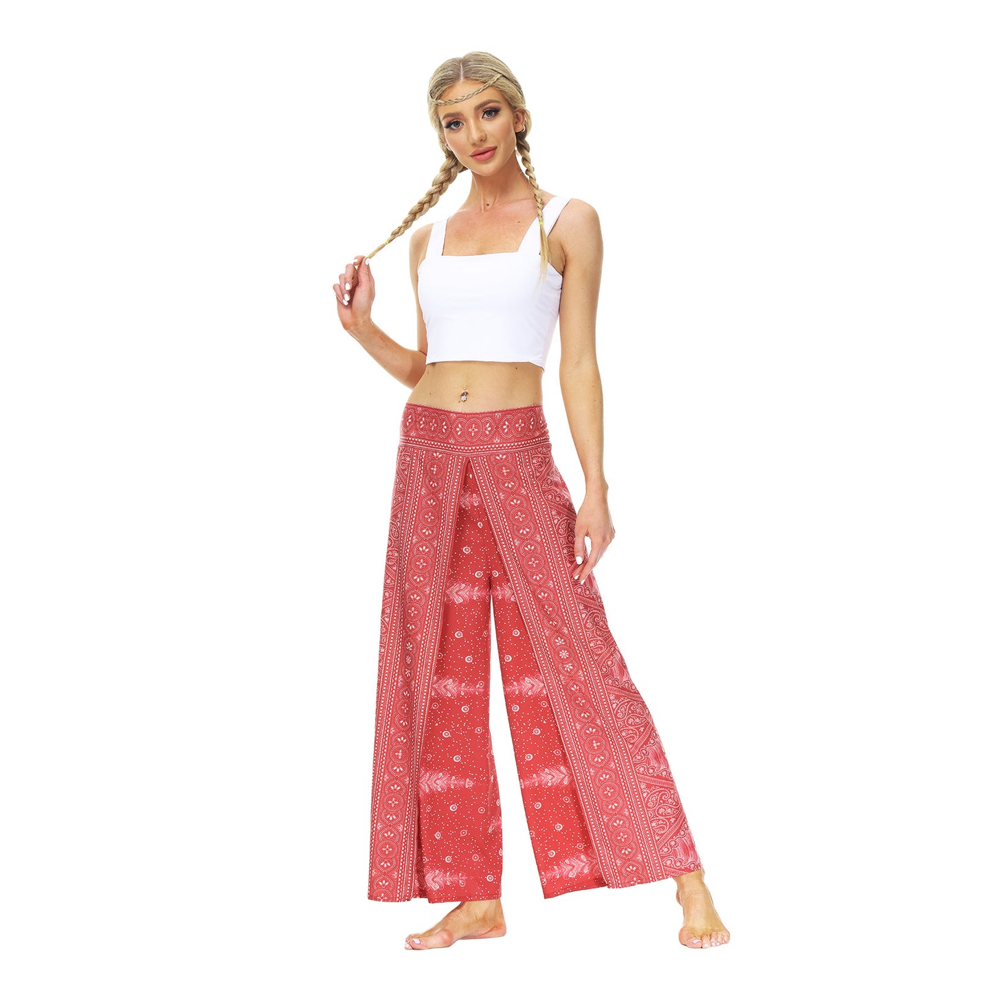 Digital Print Split Slacks Slacks Slacks Sports Yoga Pants Women's High-Waisted Wide-Leg Pants