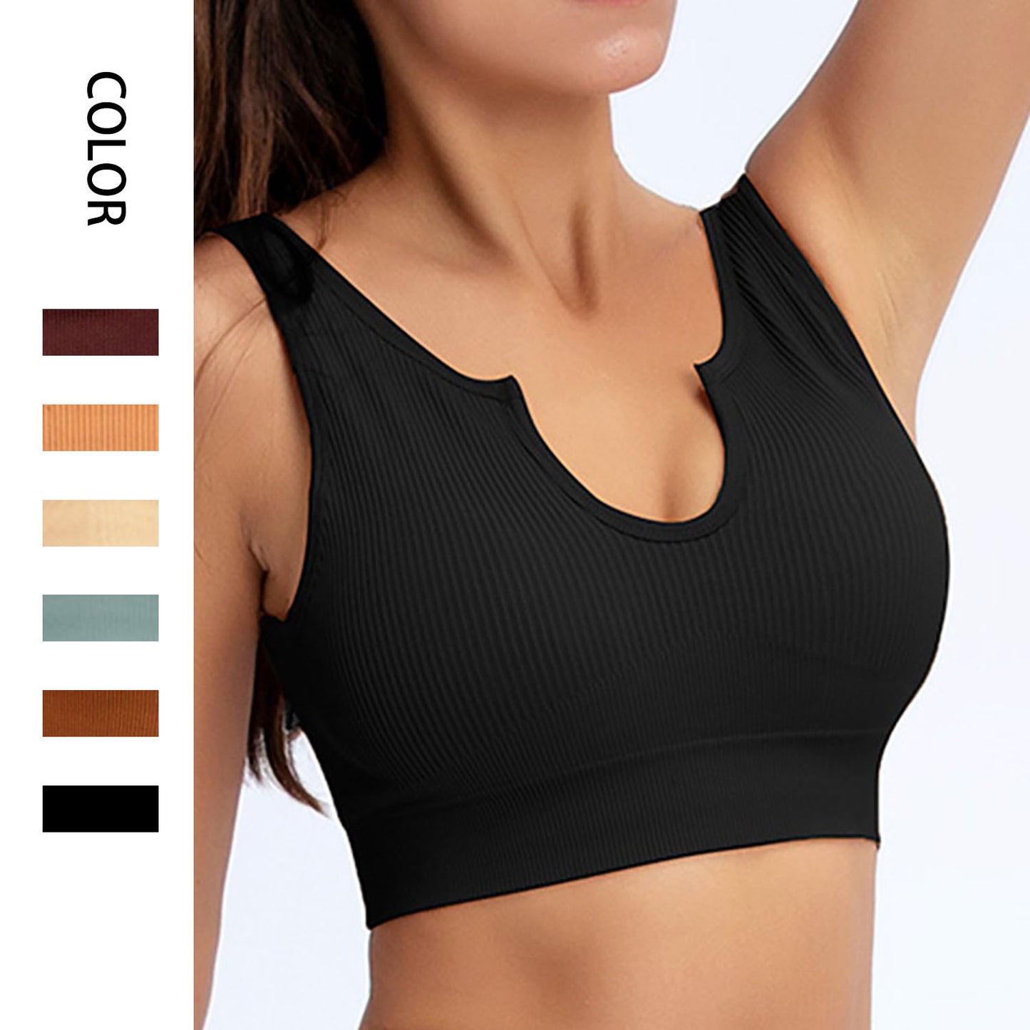 Seamless Knit Sports Underwear For Women Running Fitness Sports Bra High Strength Shock-Proof Yoga U-Neck Vest For Women